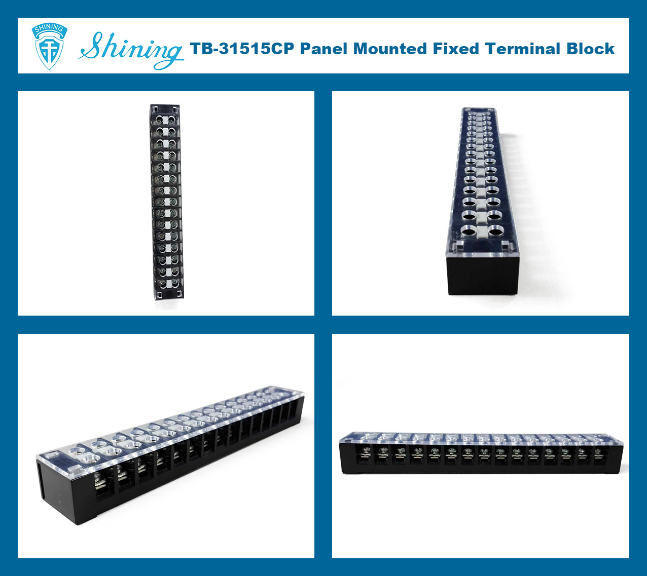 TB-31515CP Panel Mounted 300V 15A 15 Pole Fixed Terminal Block